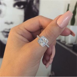 Vecalon Fashion 925 sterling silver Promise Ring Cushion cut 3ct AAAAA Cz Wedding band rings for women Bridal Jewelry