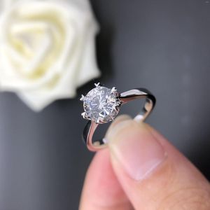 Cluster Rings Fancy 1Ct 6.5mm Round Cut D Moissanite Engagement Ring Solid Platinum 950 Promise Romantic Jewelry
