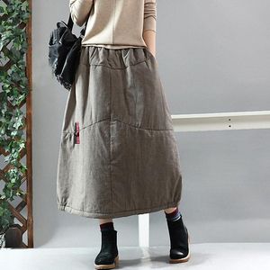 Dresses Fairy Natural Winter Women Vintage Loose Cotton Padded Warm Casual Skirt 2021 Spring New Ladies Elastic Waist Plaid Thick Skirts