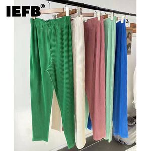 Mäns byxor IEFB herrar elastiska midja raka avslappnade byxor japanska streetwear mode veckade byxor höga midja långa byxor 230601