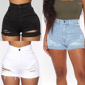 Shorts femininos femininos com bandagem destruída cintura alta jeans curtos calças jeans