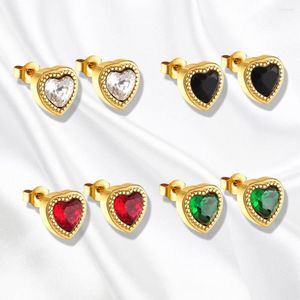 Brincos de coração bling zircão aço inoxidável piercing coreano cor dourada para mulheres moda joias 2023 tendência