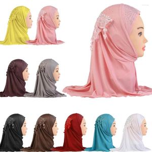 Roupas étnicas adequadas para 2 a 6 anos de idade, meninas pequenas, chapéus hijab com renda, borla, diamantes, cachecol muçulmano, lenço de cabeça islâmico, chapéu amira pull-on