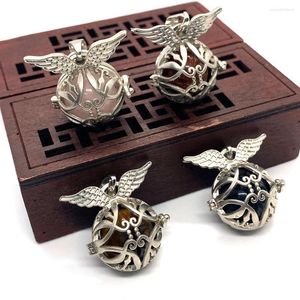 Anhänger Halsketten Naturstein Engel Form Kupfer Material Kleiner Flügel Hohl Tigerauge Ball Charme DIY Halskette Armband