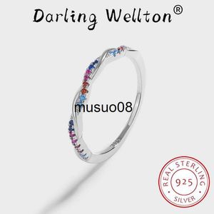 Band Rings NEW Classic Rainbow Twisted Rope Small Round Full Diamond Couple Ring For Women Sterling Silver Engagement Bridal Gift Jewelry J230602