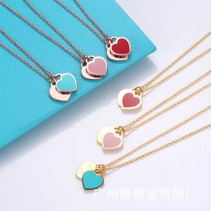Designer Brand Enamel love double heart Tiffays Necklace female CNC steel seal word 18K real gold electroplating ins niche design clavicle chain