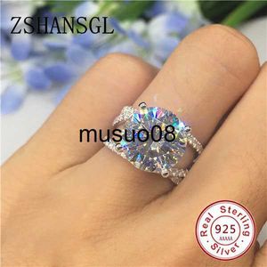 Band Rings Luxury 925 Sterling Silver Round Shape 6 Claws Rings with Clear Big CZ Cross Infinity Finger Rings for Women Jubileum Sale J230602