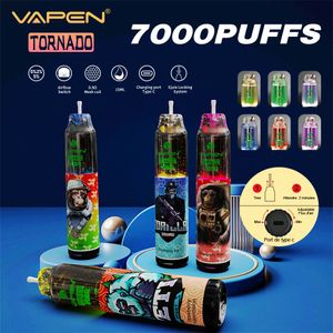 Аутентичные 7000puffs Vapen Tornado 7K Электронные сигареты одноразовые одноразовые батареи сетчатой ​​сетчатой ​​сетчатой ​​катушкой устройства.