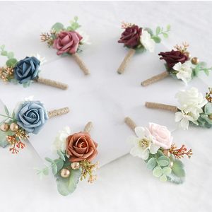 Dekorativa blommor Rose Corsage Wedding Bridal Brosch Artificial Groom Pins Flower Silk Camellia Boutonniere