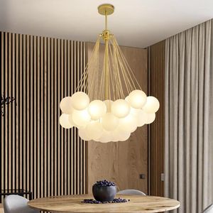 Chandeliers Nordic Black Modern Chandelier Frosted Glass Bubble Lamp For Dining Room Kitchen Foyer Staircase Decoration Large