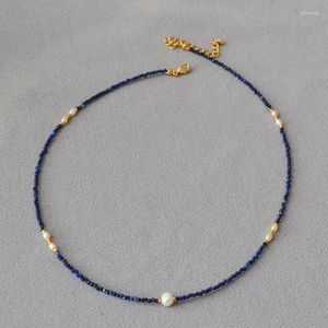 Choker Londany Necklace Faceded Lapis Lazuli Beaded Freshwater Rice Grainsmall Pearl非常に細かいミニマリストショート