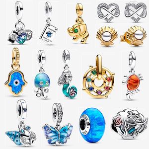 Серебряные дизайнерские ювелирные украшения подвесные ожерелья Сердце Тройные свисание синие чары Серьги DIY FIT PANDORA Новый браслет для женщин -воротничков