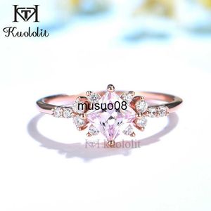 Bandringar Kuololit Pink Diamonds Solid 925 Sterling Silver Rings For Women Princess Cut Zircon Engagement Smycken för Wedding Christmas J230602