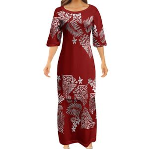 Dress New Design Custom Polynesian Samoan Tribal Tapa Puletasi Tatau Pattern Maxi Dress Round Neck Two Piece Set Top Skirts Outfits