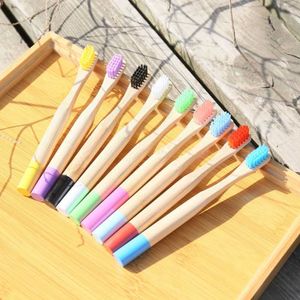 Children Bamboo Toothbrush Round Handle Disposable Toothbrushes Natural Bamboo Brush With Box Travel Oral Hygiene Hotel Supplies GGA2475