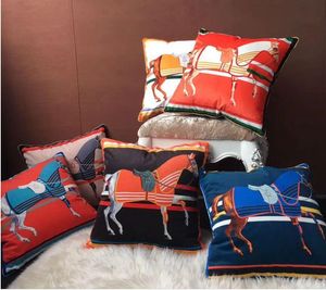 Decorative Pillows Luxury 45*45cm Orange Series Cushion Covers Horses Flowers Print Pillow Case Cover for Home Chair Sofa Decoration Square Cushions covers