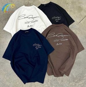 メンズTシャツ23SSブラウンロイヤルブルーの走り書きスローガン印刷コールバクストンシャツ男性女性1コットンCBティーカジュアルショートスリーブ