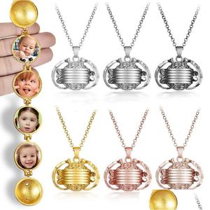 Pendant Necklaces Personalized Magic P O Expanding Necklace For Women Men Boy Girl Family Memory Floating Locket Angel Wings Flash B Dh20I