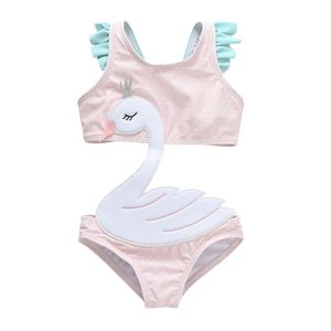 One-Pieces Honeyzone Pink Swan Belly Protection Whole Swimsuit Girls Swimwear Babi Child Infant Children Teen Kids Cartoon Maiô 230601