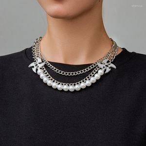 Choker Punk Multilayer Simulated Pearl Boomerang Chocker Necklaces Unisex Hip Hop Stacked Clavicle Chain Jewelry Collars