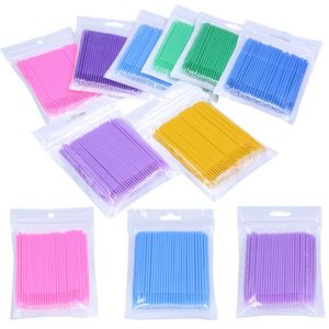 Szczotki 100pcs/torba kolorowe jednorazowe mini pędzel rzęsy przedłużenie wymazy z masową szczeliną rzęsy czyszczenie makijaż