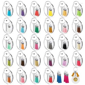 Keychains 28st Acrylic Transparenta skivor Tomna Circle Key Chains and Tassel Pendant Keyring For DIY Project Crafts