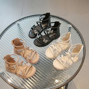Sandaler Summer Children's Girls Exponed Toe Bowknot Non Slip Breattable Soft Leather Roman Princess Shoes 230601