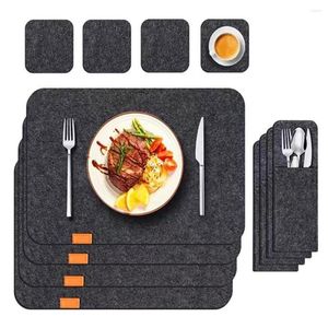 Table Mats UPORS 12Pcs/Set Placemats Heat Resistant 4pc Felt Dining With Anti-slip Coasters And Tableware Bag