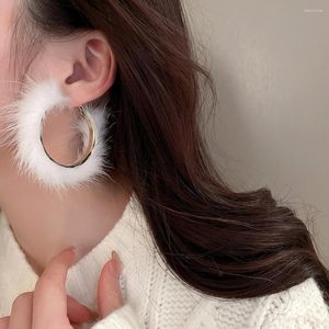 Hoop Earrings 1 Pair Exaggerated Large Golden Ring Gifts Fashion Jewelry Solid Color Plush Women Huggie For Party