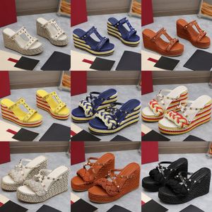 Pantofole con zeppa rivettate sandali firmati da donna di lusso scarpe con plateau intrecciate in corda di canapa sexy tacchi alti con lacci incrociati comode scarpe da spiaggia nuove scarpe casual in pelle