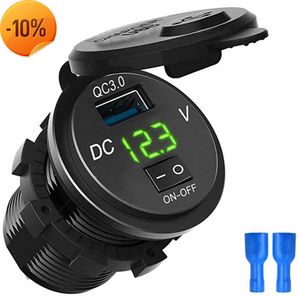 Car charger USB Car Charger Quick Charge 3.0 12V 24V Cigarette Lighter USB Charger with Switch Voltage Display For Motorcycle Truck RV