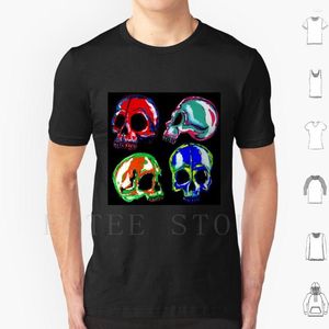 Camisetas masculinas 4 Art Painted Acrylic Paint Shirt DIY Big Size Algodão Skull Skeleton Badass Bold Anatomy Style