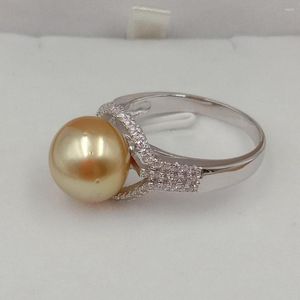 Cluster Rings South Sea Gold PEARL RING 11-12 Mm 925 Silver Adjustable Freshwater Purple .