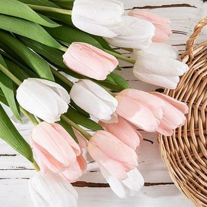 Flores decorativas 1 peça tulipas de jardim artificiais toque real buquê de tulipas decoração casamento para decoração de casamento em casa falsa