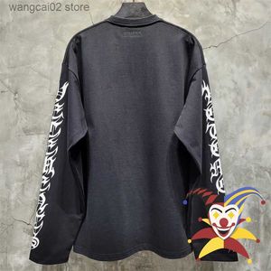 Erkek Hoodies Sweatshirts Uzun Kollu Vetements Erkek Kadın Siyah T-Shirt Gotik Baskı Tişört Geri Nakış VTM Üstler T230602