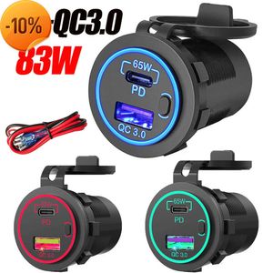 カー充電器83W PDカー充電器12V 24V USBアウトレットラップトップオートバイUSB-C PD QC 3.0 USBポートソケット水面水プルーフRV CARの電源スイッチ