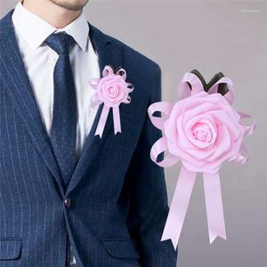 Decorative Flowers European And American Groom Suit Lapel Pin Bride Bridesmaid Wrist Corsage Handmade PE Rose Wedding Supplies 037