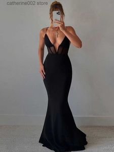 Abiti da festa zoctuo maxi abito elegante vestiti a v al collo profondo solidi abiti da slip senza schienale sexy per donne abiti da abito nero senza maniche