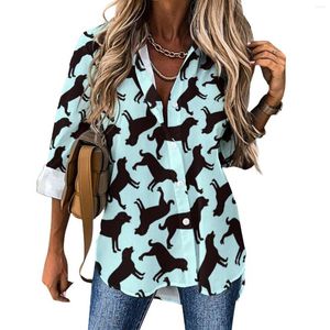 Blusas Femininas Silhueta Animal Blusa Casual Preto Laboratório Cão Trabalho de Escritório Estampado Feminino Manga Longa Camisa Clássica Mola Tops Grandes