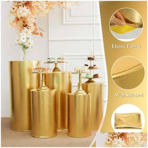 Party Decoration Gold Products Round Cylinder Er Pedestal Display Art Decor Plinths Pillars For DIY Wedding Decorations Holiday Drop Dhmib