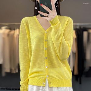 Women's Knits Summer Loose V-Neck Single-Breasted Knit Cardigan Women's Long-Sleeved Thin Micro-Transparent Sunscreen Shirt Jacket