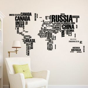 Mapa do mundo com nomes em inglês dos países adesivos de parede para escritório sala de aula sala de estudo decoração de casa mural em pvc arte faça você mesmo decalque de parede