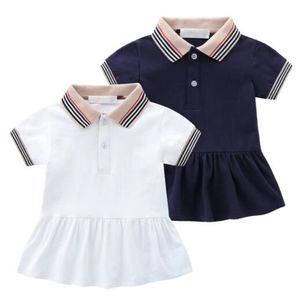 Cotton Kids Girls Dresses Summer Turn-down Collar Short Sleeve Baby Girl Dress Princess Skirts Designer Children Clothing 2 Color