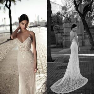 Gali Karten Lace Mermaid Wedding Dresses Backless Spaghetti Straps Lace Appliqued Wedding Bridal Gowns robe de mariee2849