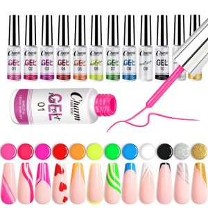 Connettori 12 colori tira kit smalto per unghie gel per fodera per gancio per gancio dipinto di gel di manicure di design spazzolato Accessori per nail art.