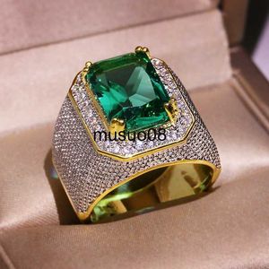 Band Rings HOYON Dropshop 14K Yellow Gold Color Natural Emerald Ring for Men Green Gemstone AAA Zircon Jewelry Setting Ring Free Shipping J230602