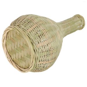 Vases Bamboo Vase Decorative Basket Rustic Table Hand Woven Flower Pastoral Style Natural Retro Home Container Straw Elegant