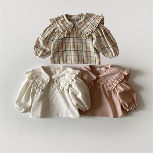 Barnskjorta Spring Girls Large Lapel Children Långärmad söt söt lös blus baby bomullsbottenstoppar 230601