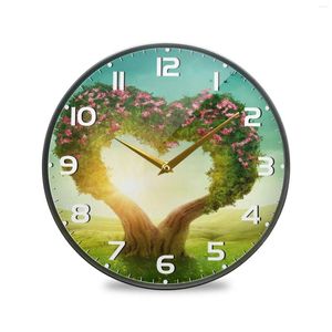 Wall Clocks Romantic Tree Heart Love Acrylic Clock Round Hanging Watch Silent Non-Ticking Quiet Desk For Living Room Home Decor