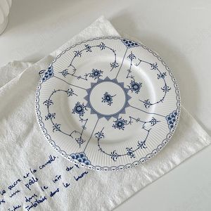 Plates Blue And White Porcelain Plate French Modern Underglaze Cake Dessert Dish Floral Decorative Afternoon Tea Fruit Tableware